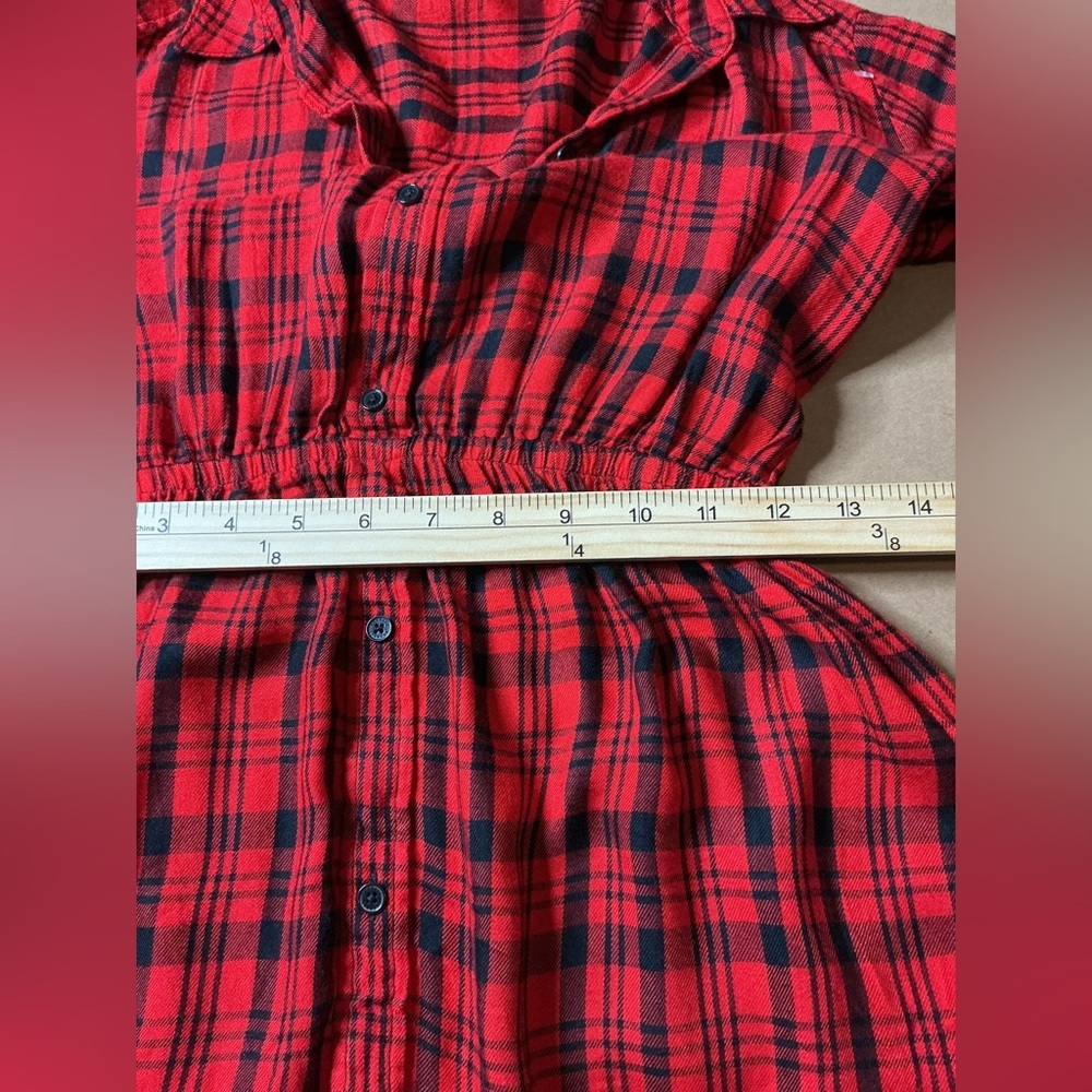 Express Red Checkered Long Sleeve Dress size S - Picture 9 of 12
